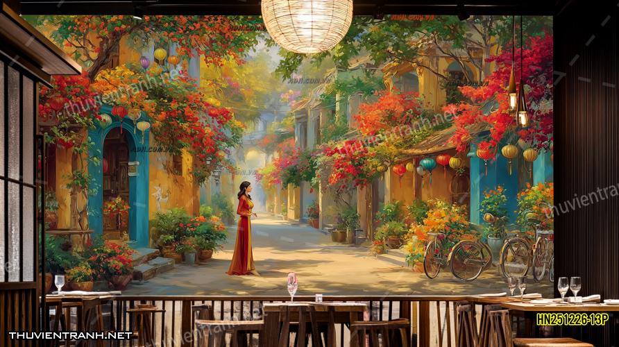 Tranh dán tường Phố cổ Hà Nội, Phố xưa - -HN251226-13P - Tranh tường chất lượng cao